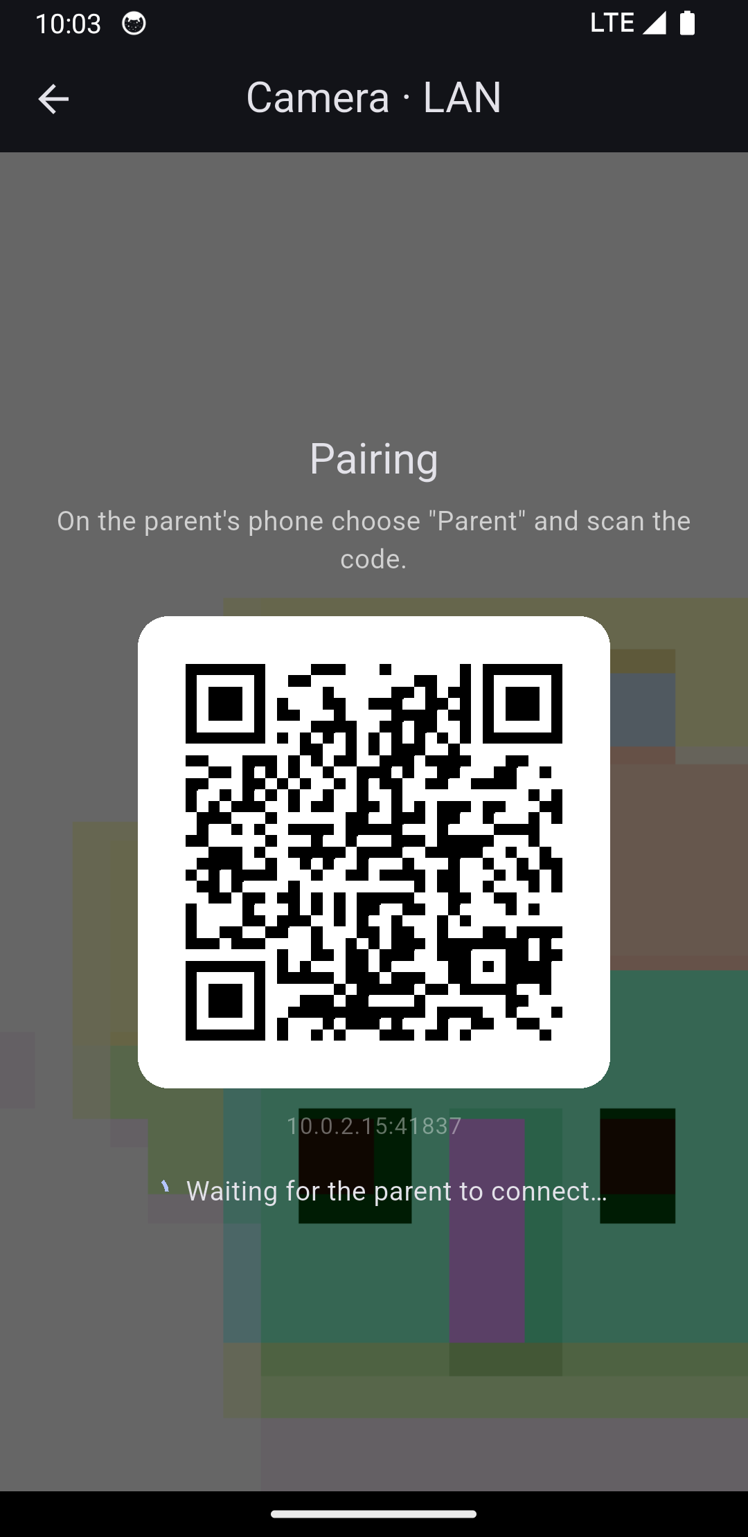 Camera pairing screen